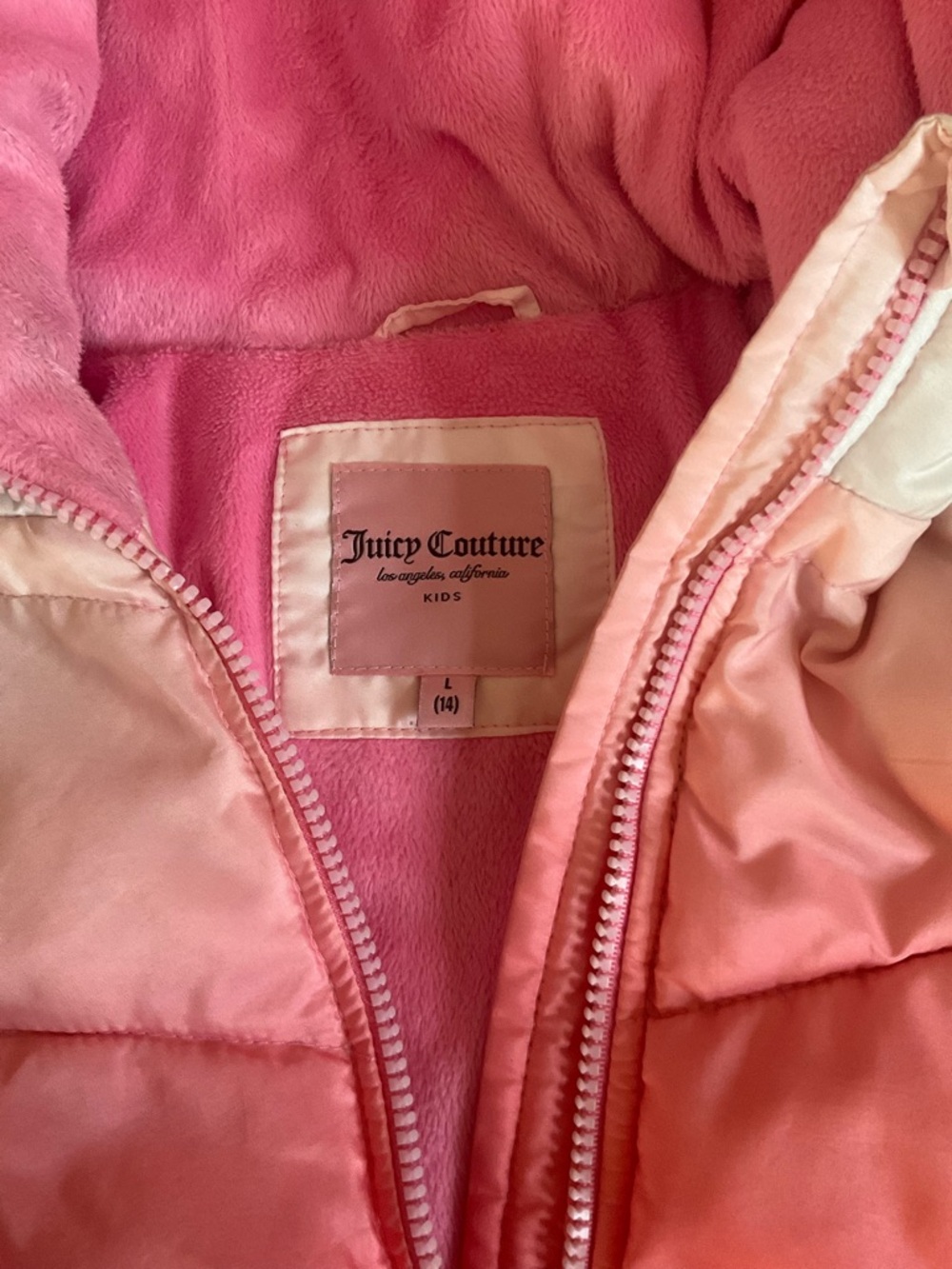 Juicy Couture Kids Pink Ombre Puffer Jacket with Faux Fur Hood - Picture 3 of 8